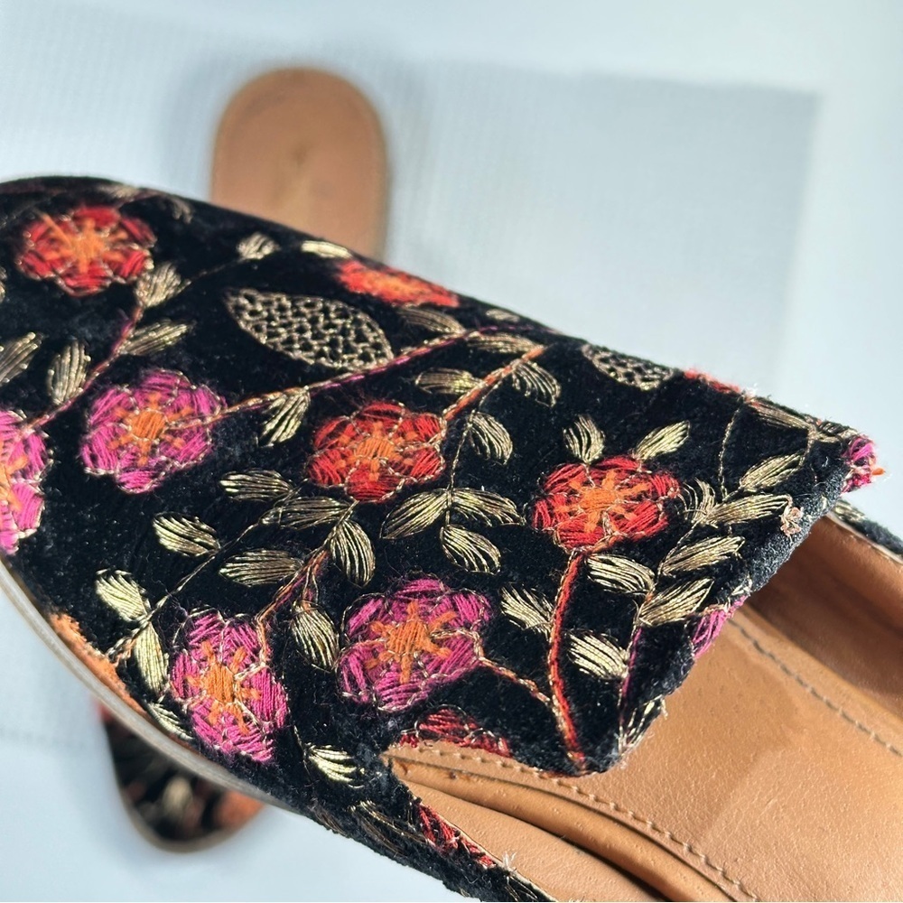 Indigo Road boho velvet mule embroidered floral slip on clogs black size 6 - Picture 6 of 8